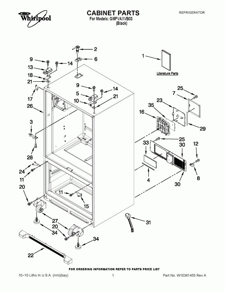 CABINET PARTS Diagram and Parts List for GI5FVAXVB03  Whirlpool Refrigerator