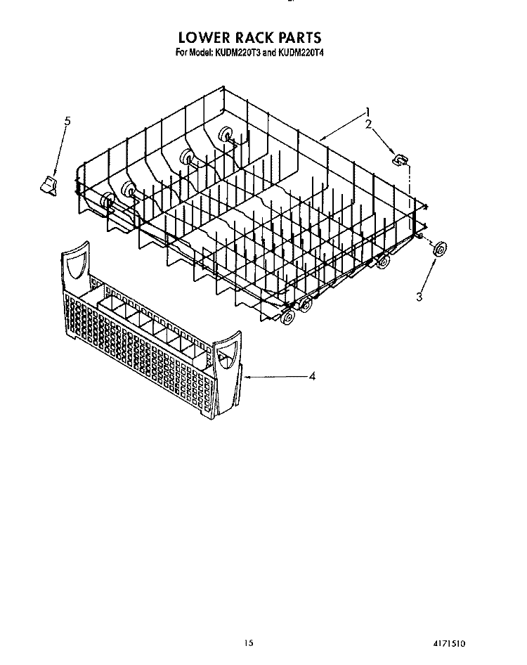 LOWER RACK Diagram and Parts List for KUDM220T3  KitchenAid Dishwasher