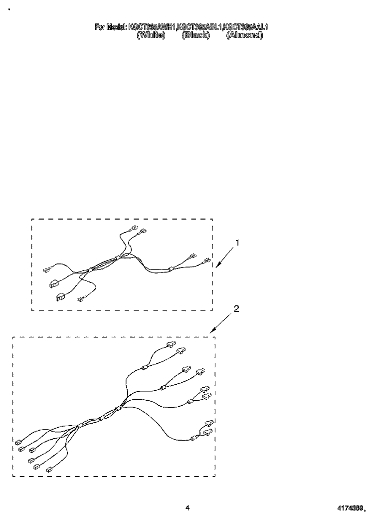 WIRING HARNESS Diagram and Parts List for KGCT365AWH1  KitchenAid Cooktop