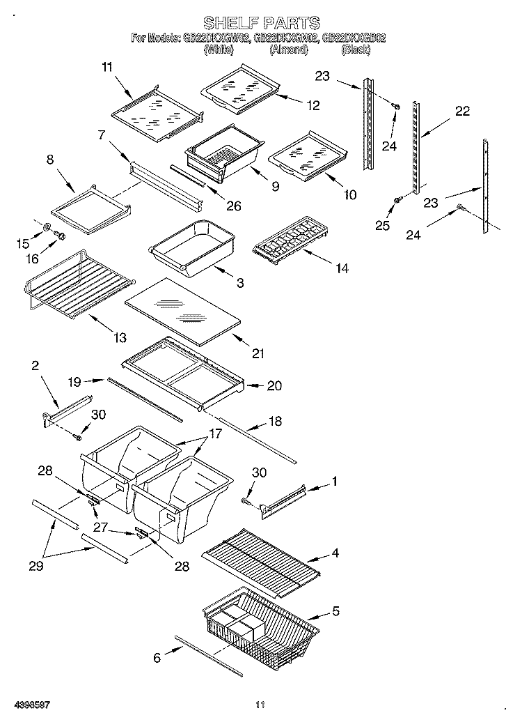 SHELF, OPTIONAL Diagram and Parts List for GB22DKXGB02  Whirlpool Refrigerator