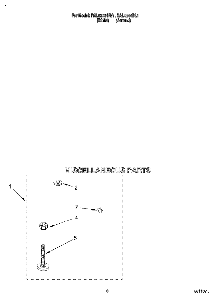 MISCELLANEOUS Diagram and Parts List for RAL6245BL1  Whirlpool Washer