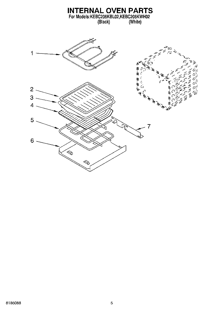 INTERNAL OVEN PARTS Diagram and Parts List for KEBC206KBL02  KitchenAid Wall Oven