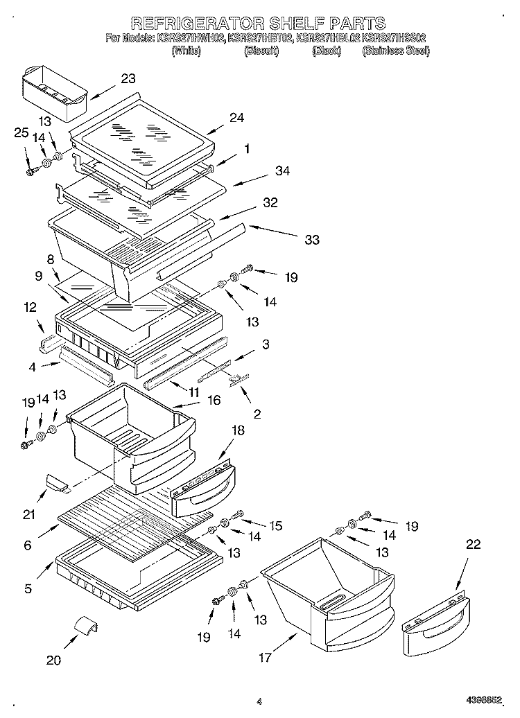 REFRIGERATOR SHELF Diagram and Parts List for KSRS27IHWH02  KitchenAid Refrigerator
