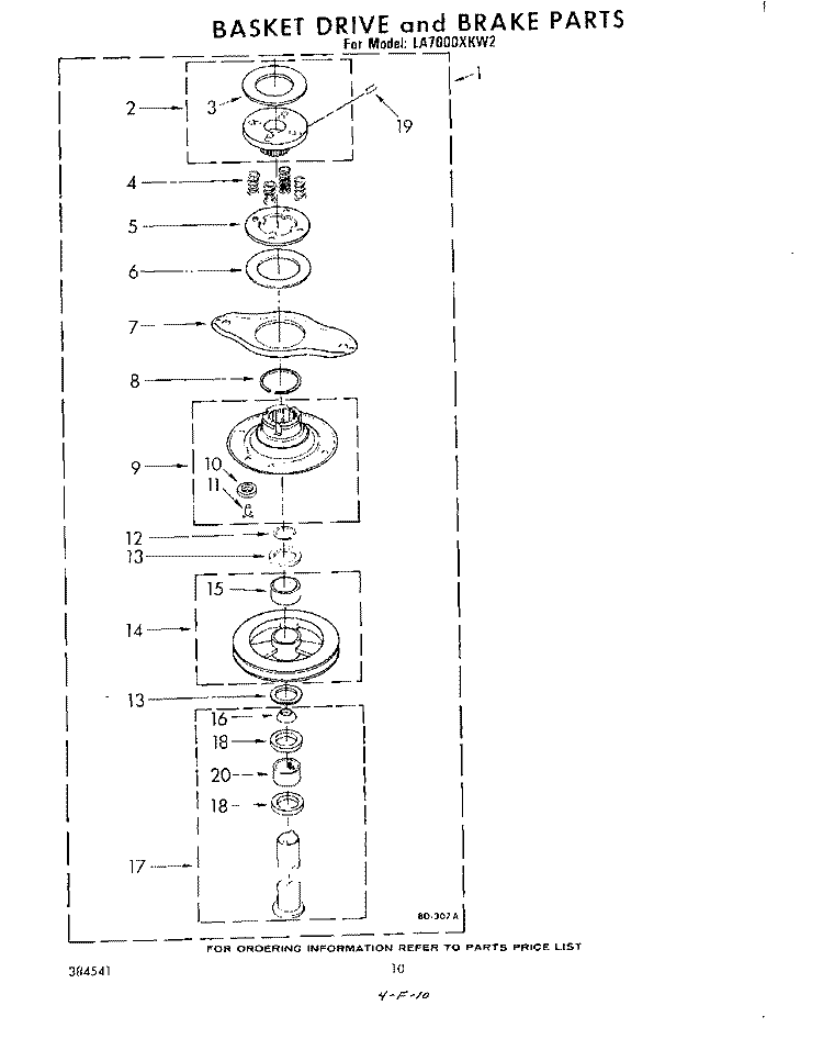 BASKET DRIVE AND BRAKE Diagram and Parts List for LA7000XKW2  Whirlpool Washer