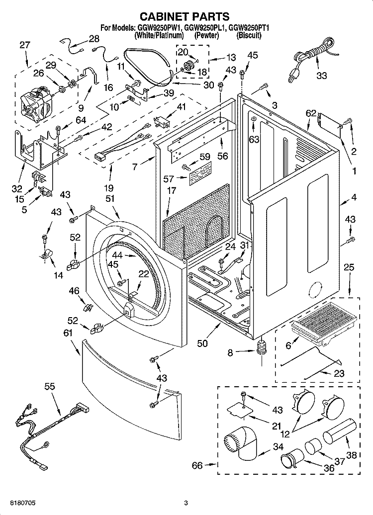 CABINET PARTS Diagram and Parts List for GGW9250PL1  Whirlpool Dryer
