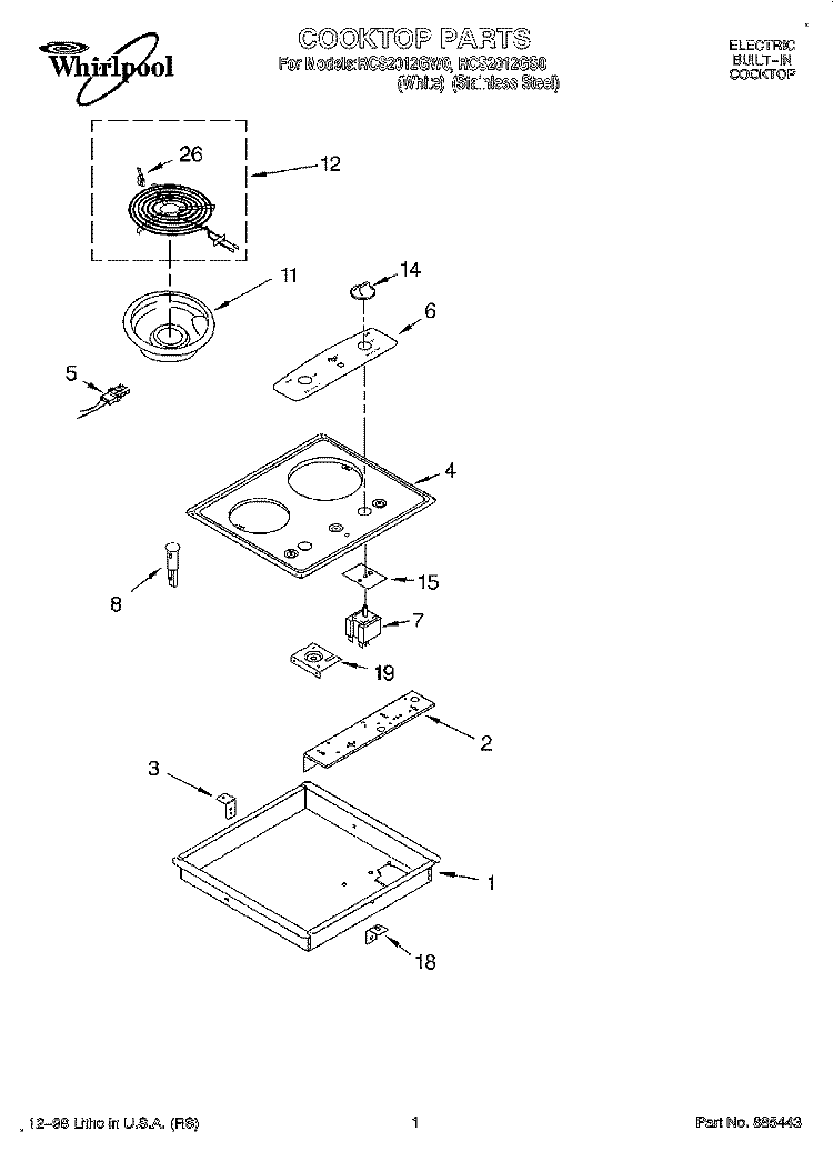 SECTION Diagram and Parts List for RCS2012GW0  Whirlpool Cooktop