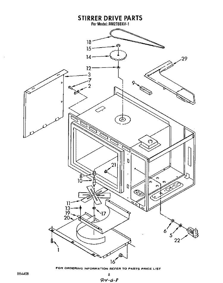STIRRER DRIVE Diagram and Parts List for RM278BXV1  Whirlpool Microwave Oven Combo