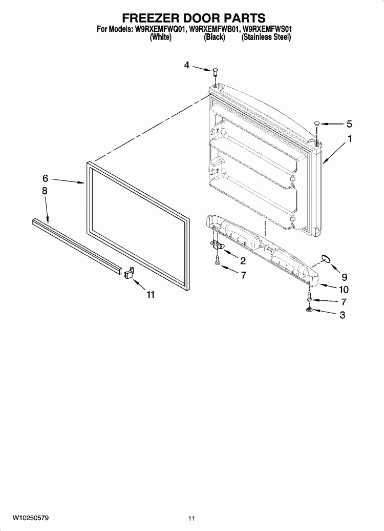 FREEZER DOOR PARTS, OPTIONAL PARTS Diagram and Parts List for W9RXEMFWS01  Whirlpool Refrigerator