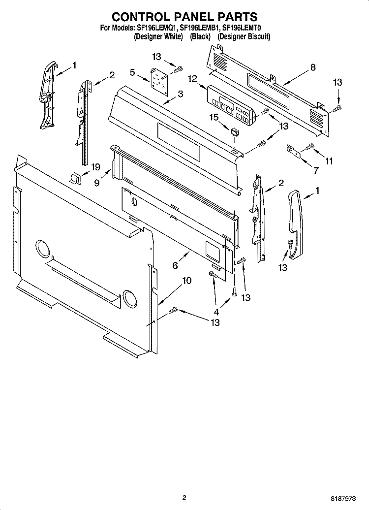 CONTROL PANEL PARTS Diagram and Parts List for SF196LEMT0  Whirlpool Range
