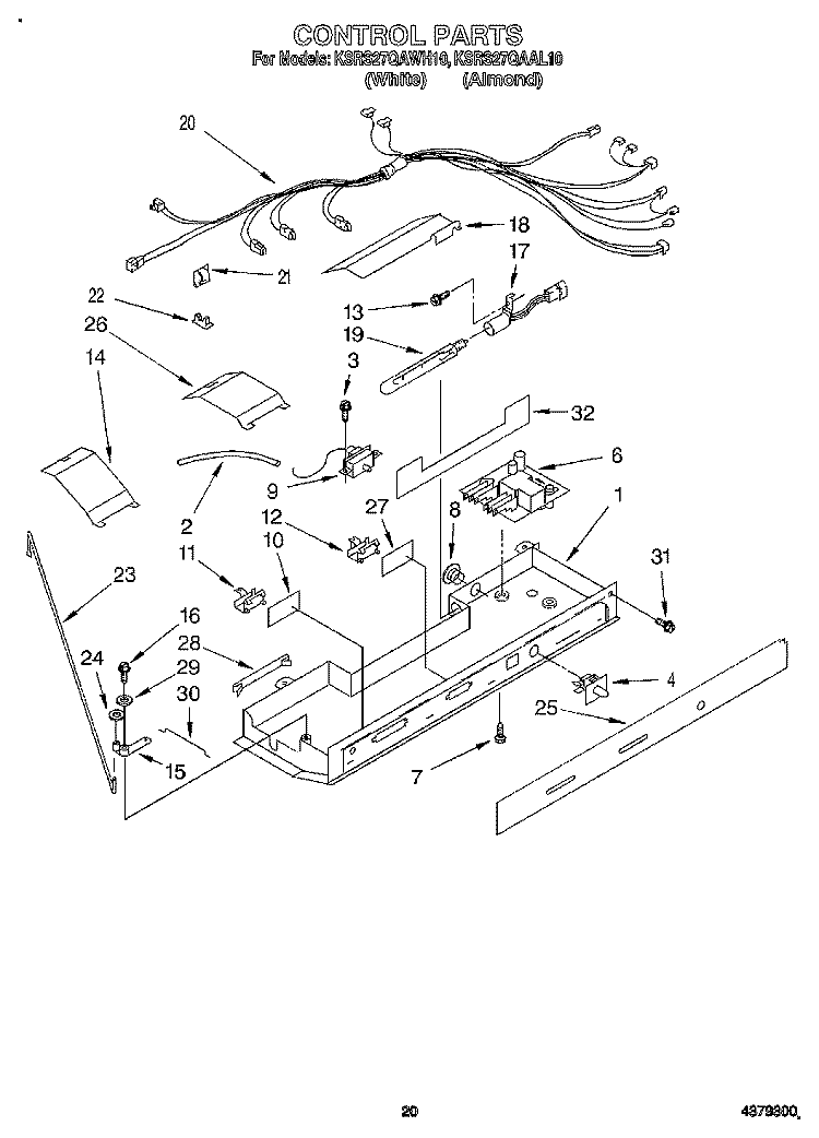 CONTROL Diagram and Parts List for KSRS27QAWH10  KitchenAid Refrigerator