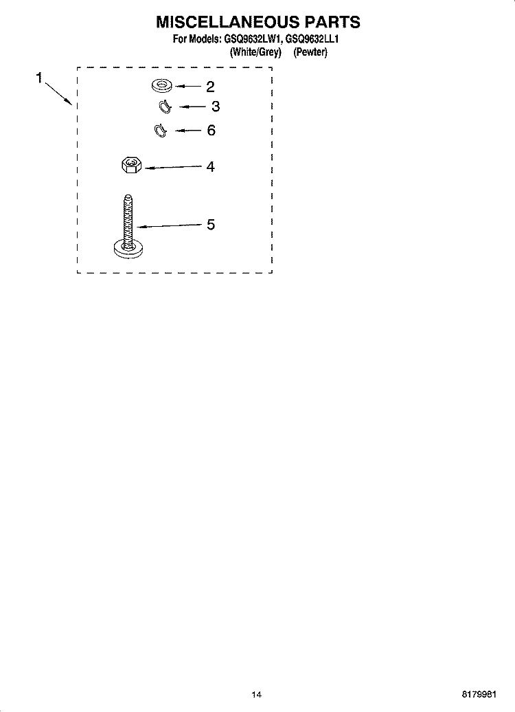 MISCELLANEOUS PARTS - OPTIONAL PARTS (NOT INCLUDED) Diagram and Parts List for GSQ9632LL1  Whirlpool Washer