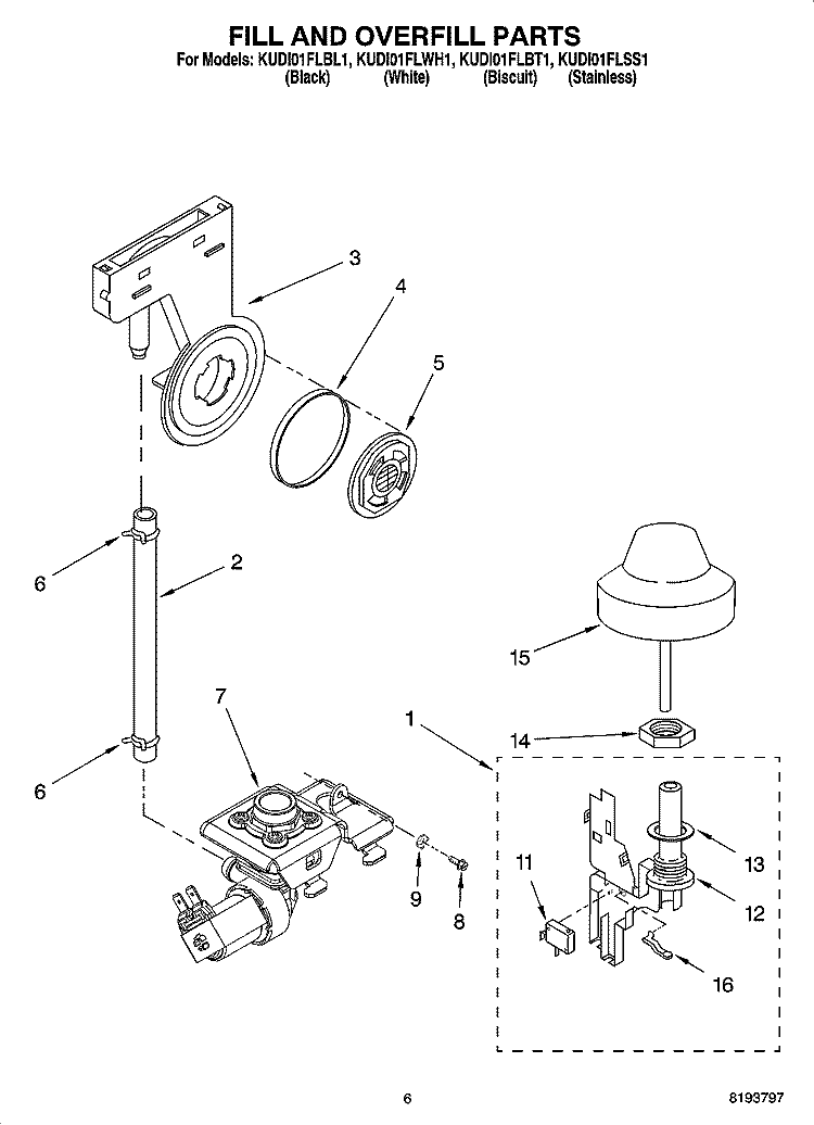FILL AND OVERFILL PARTS Diagram and Parts List for KUDI01FLSS1  KitchenAid Dishwasher