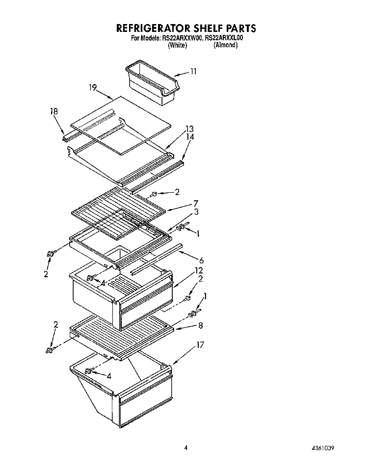 REFRIGERATOR SHELF Diagram and Parts List for RS22ARXXW00  Roper Refrigerator