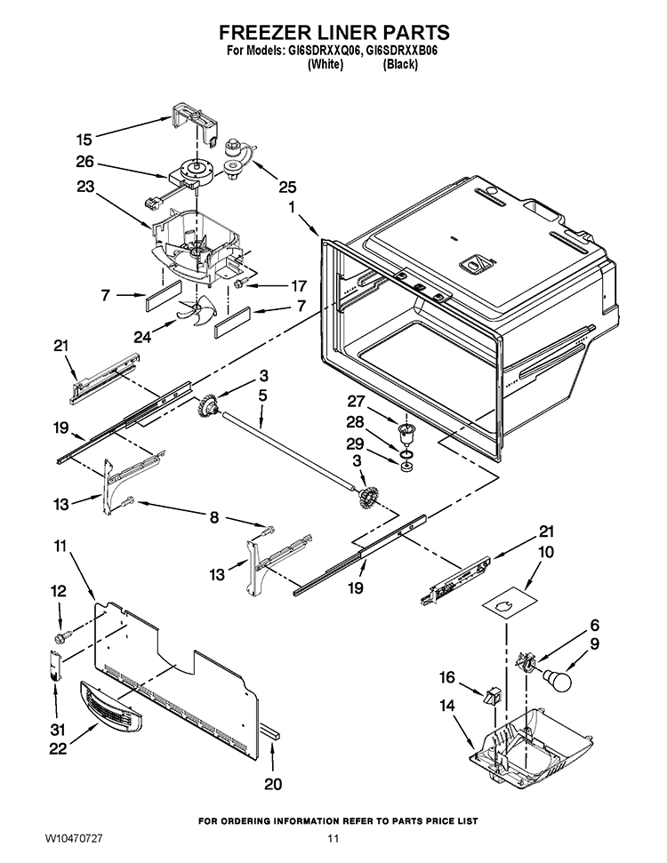FREEZER LINER PARTS Diagram and Parts List for GI6SDRXXB06  Whirlpool Refrigerator