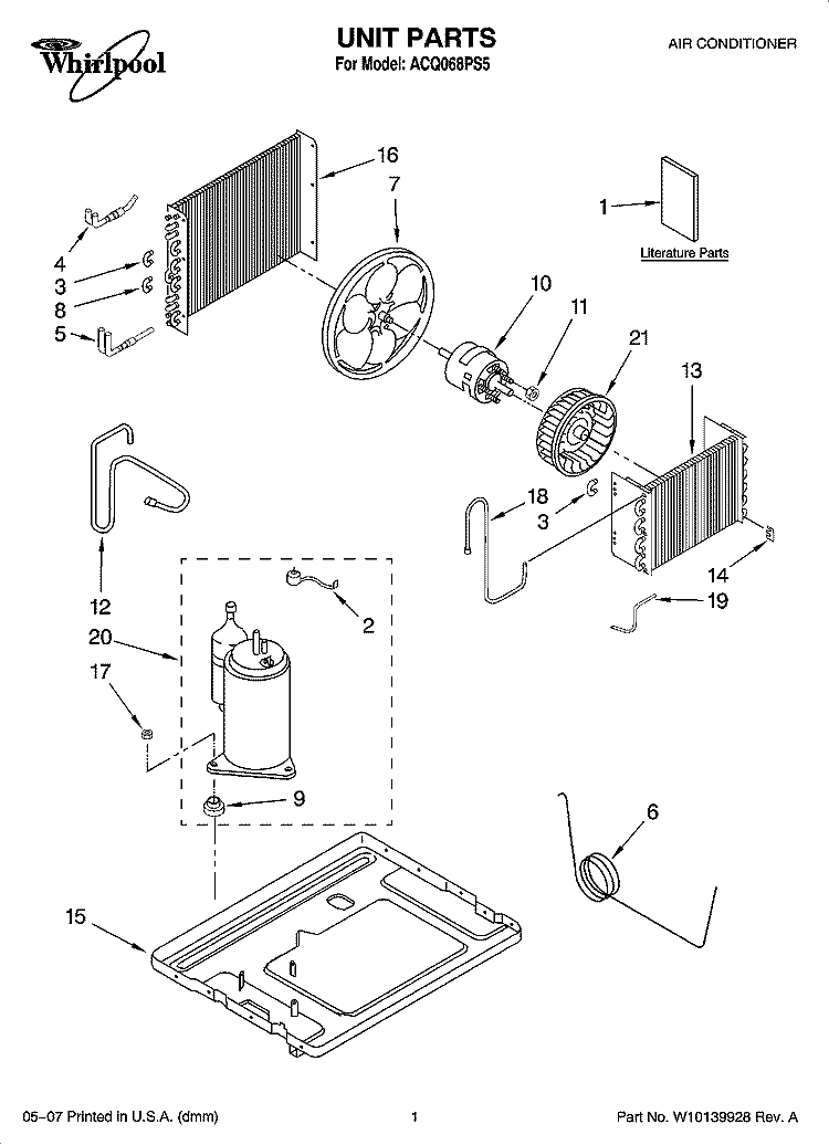 UNIT PARTS Diagram and Parts List for ACQ068PS5  Whirlpool Air Conditioner
