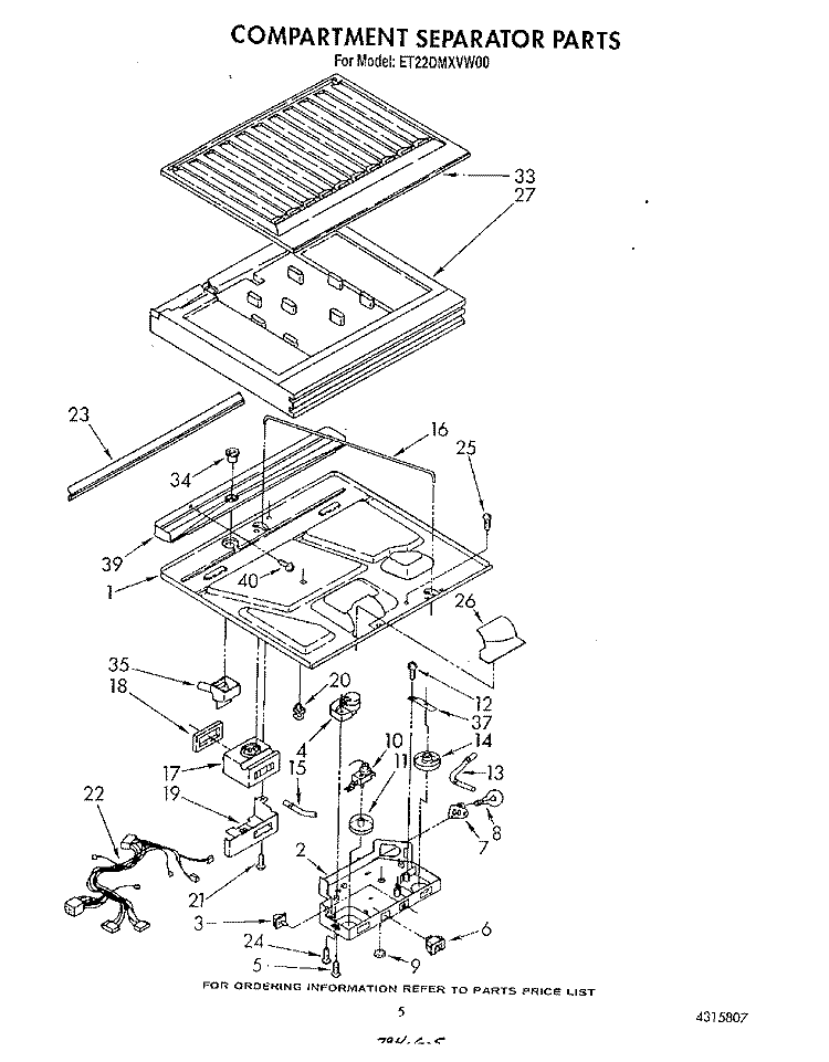 COMPARTMENT SEPARATOR Diagram and Parts List for ET22DMXVM00  Whirlpool Refrigerator