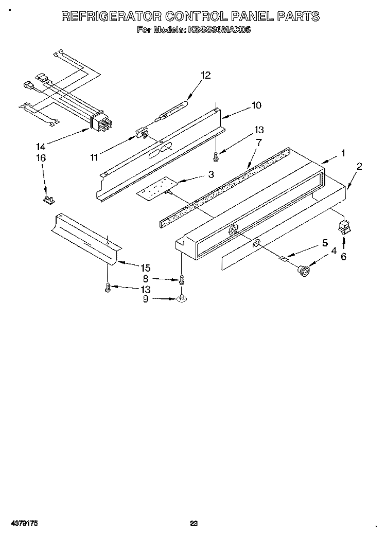 REFRIGERATOR CONTROL PANEL Diagram and Parts List for KSSS36MAX05  KitchenAid Refrigerator