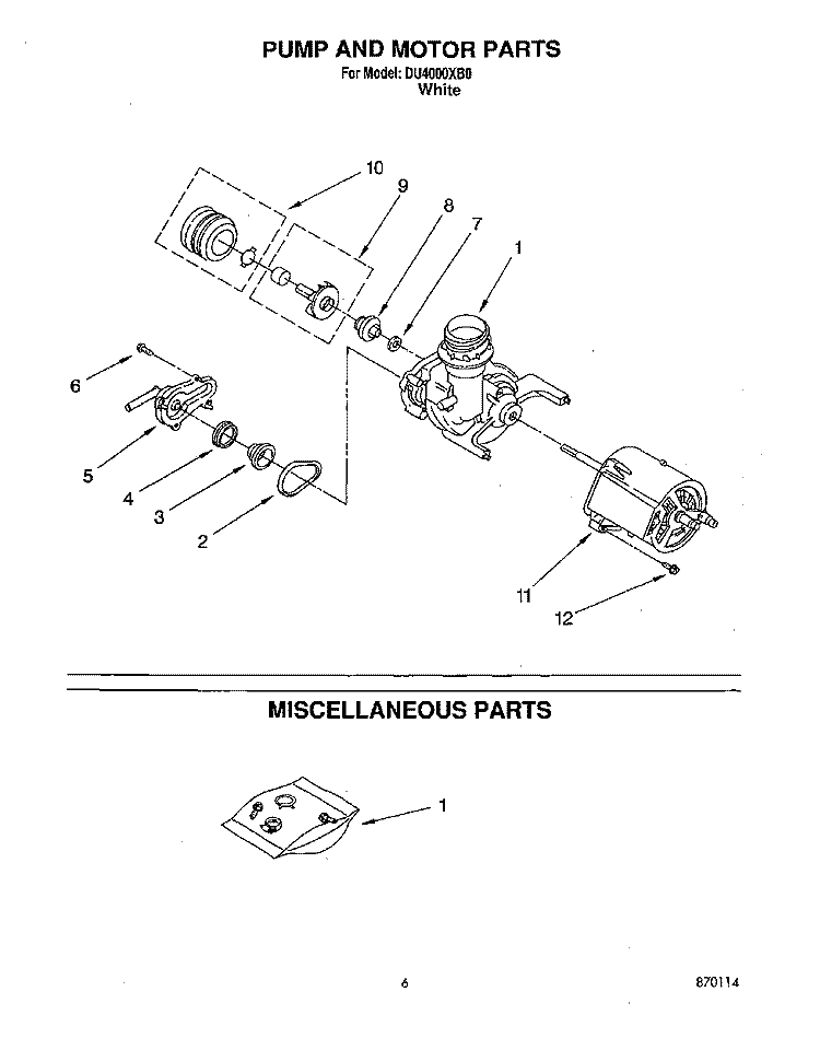PUMP AND MOTOR, MISCELLANEOUS Diagram and Parts List for DU4000XB0  Whirlpool Dishwasher