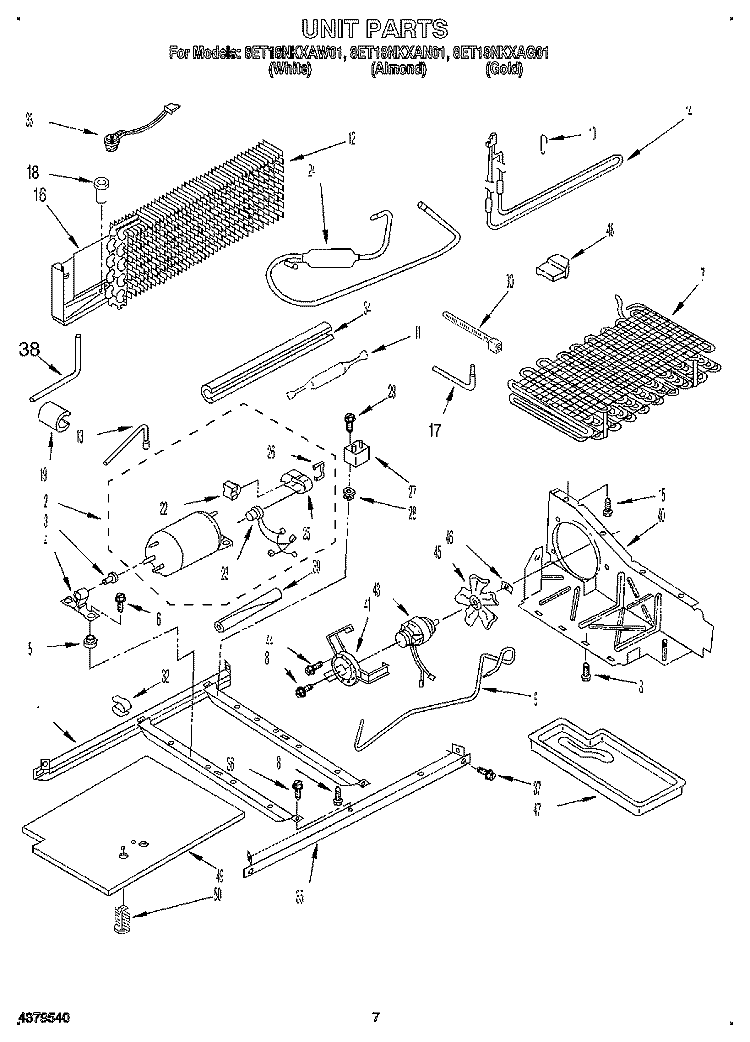 UNIT Diagram and Parts List for 8ET18NKXAN01  Whirlpool Refrigerator