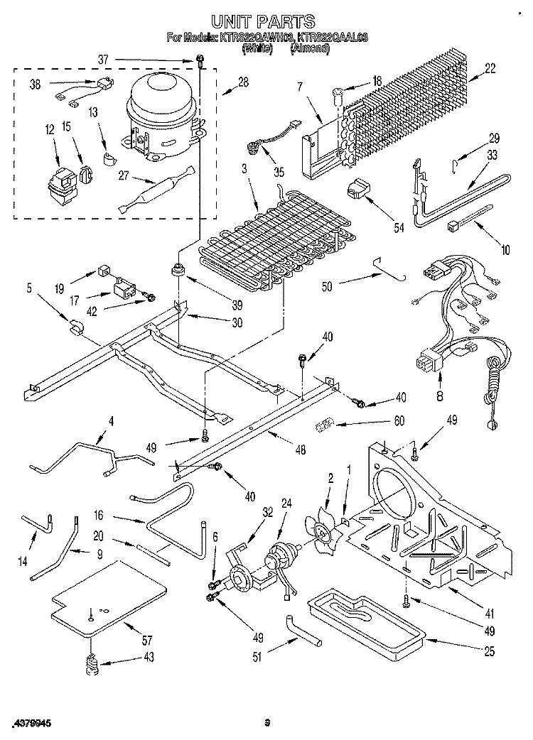UNIT Diagram and Parts List for KTRS22QAWH03  KitchenAid Refrigerator