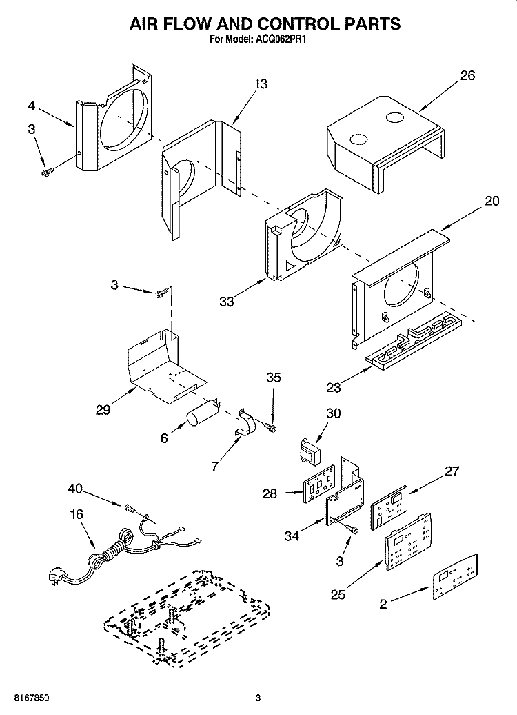 AIR FLOW AND CONTROL PARTS Diagram and Parts List for ACQ062PR1  Whirlpool Air Conditioner