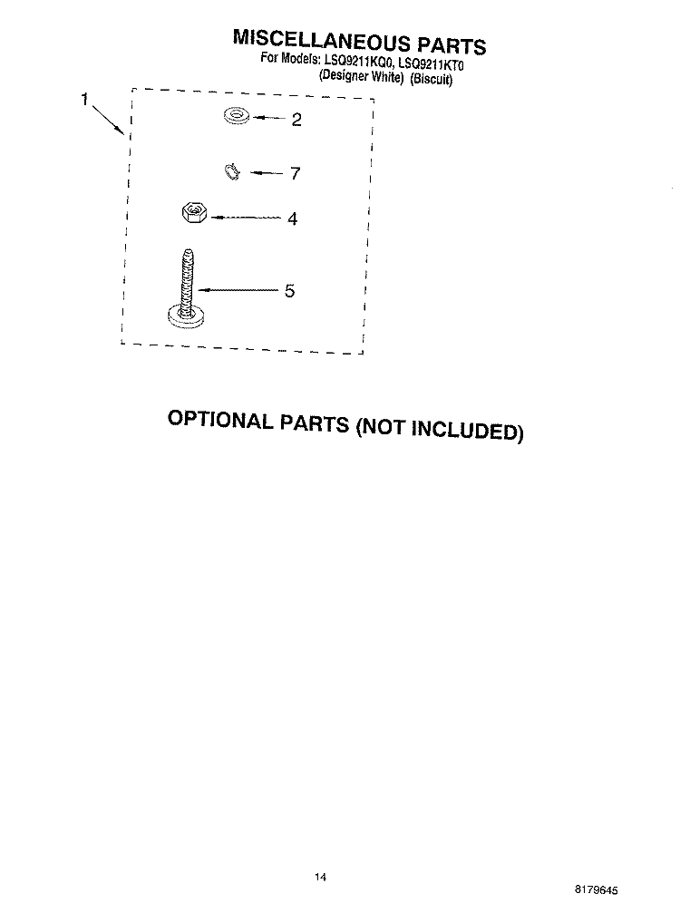 MISCELLANEOUS Diagram and Parts List for LSQ9211KT0  Whirlpool Washer