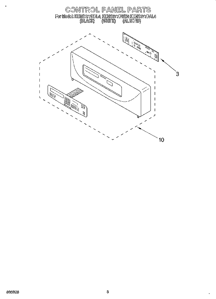 CONTROL PANEL, LITERATURE Diagram and Parts List for KEMS377DBL4  KitchenAid Microwave Oven Combo