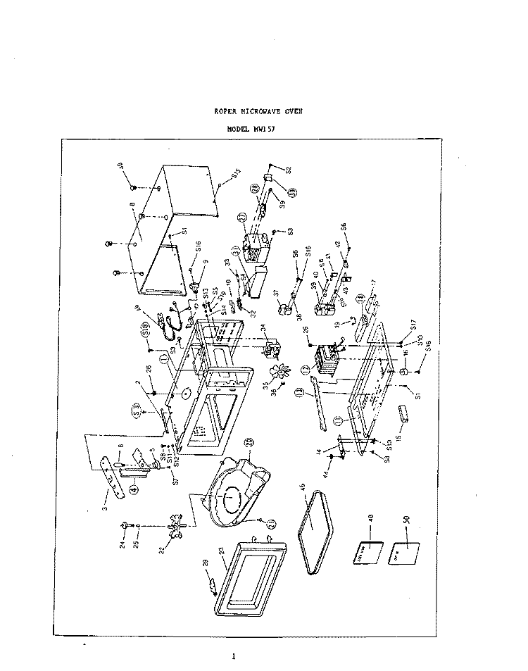 SECTION Diagram and Parts List for MW157  Roper Microwave