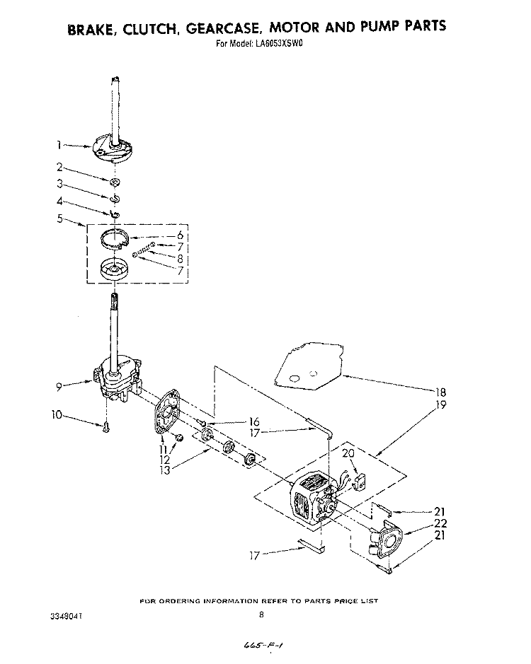 BRAKE, CLUTCH, GEARCASE, MOTOR AND PUMP Diagram and Parts List for LA6053XSW0  Whirlpool Washer