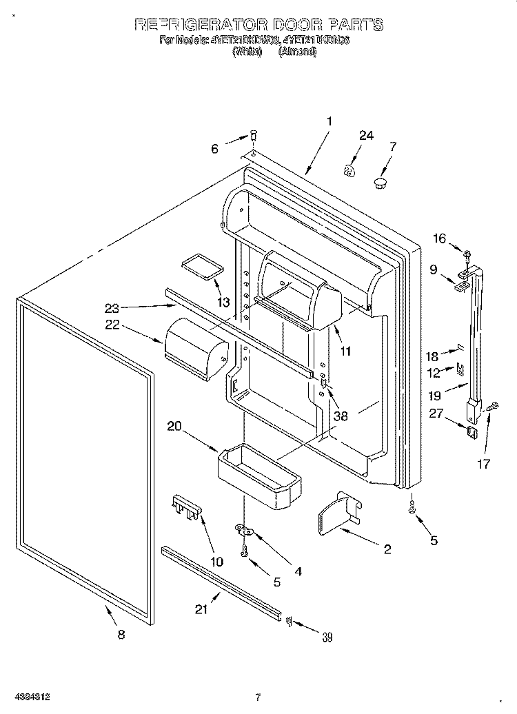 REFRIGERATOR DOOR Diagram and Parts List for 4YET21DKDN03  Whirlpool Refrigerator