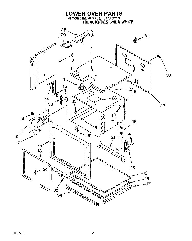 LOWER OVEN Diagram and Parts List for RB770PXYQ3  Whirlpool Wall Oven