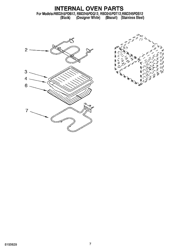 INTERNAL OVEN Diagram and Parts List for RBD245PDS12  Whirlpool Wall Oven