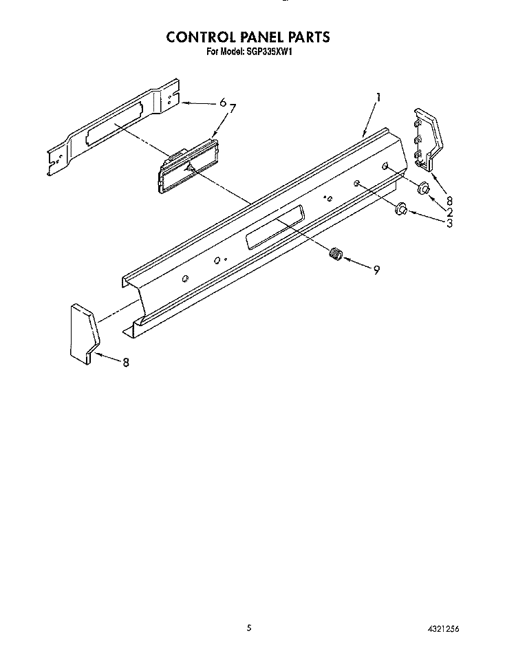 CONTROL PANEL Diagram and Parts List for SGP335XW1  Roper Range