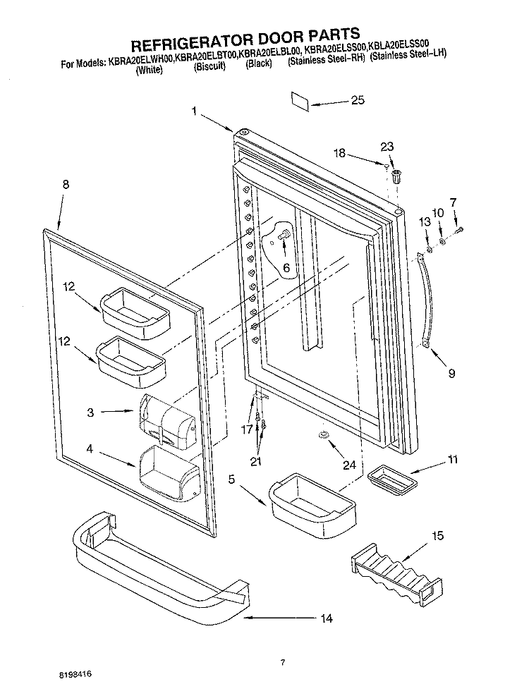 REFRIGERATOR DOOR PARTS Diagram and Parts List for KBRA20ELBL00  KitchenAid Refrigerator