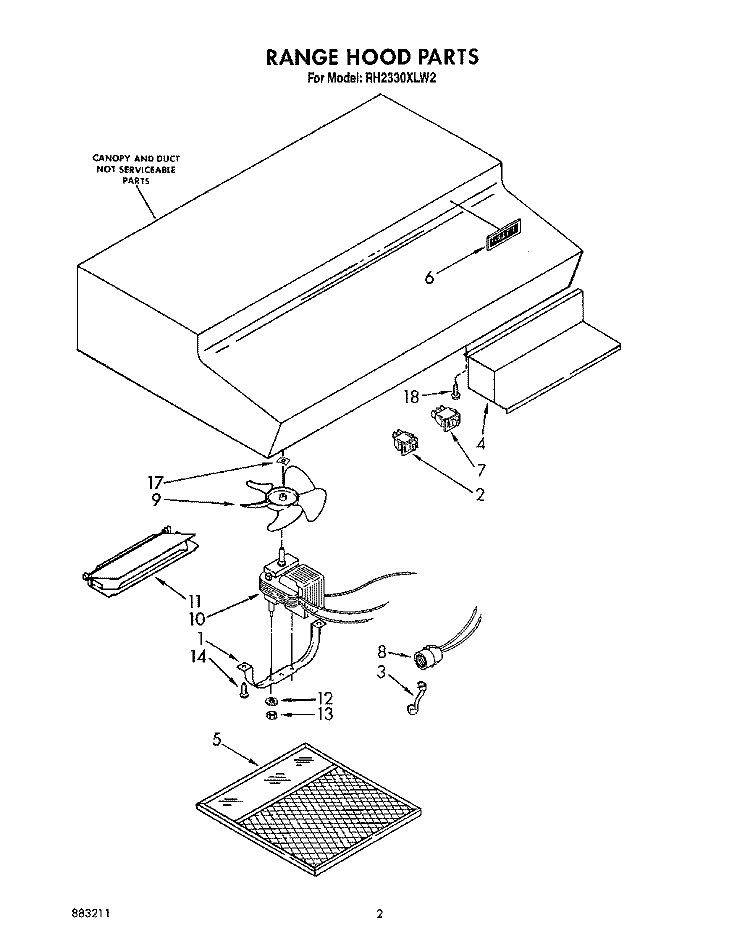 SECTION Diagram and Parts List for RH2330XLW2  Whirlpool Range Hood
