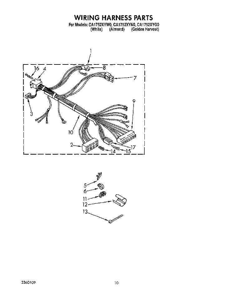 WIRING HARNESS Diagram and Parts List for CA1752XYN0  Whirlpool Washer