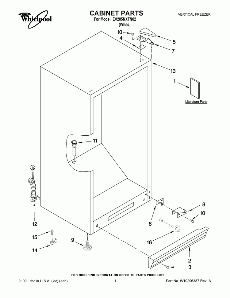 CABINET PARTS Diagram and Parts List for EV205NXTN02  Whirlpool Freezer