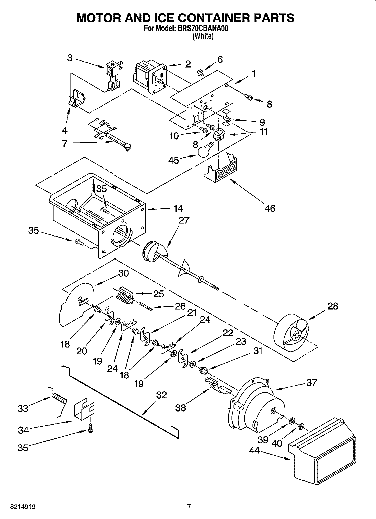 MOTOR AND ICE CONTAINER PARTS Diagram and Parts List for BRS70CBANA00  Whirlpool Refrigerator