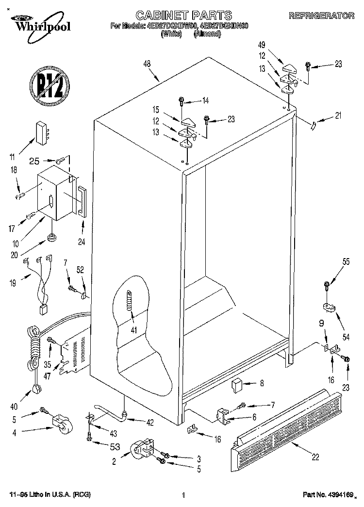 CABINET Diagram and Parts List for 4ED27DQXDN00  Whirlpool Refrigerator