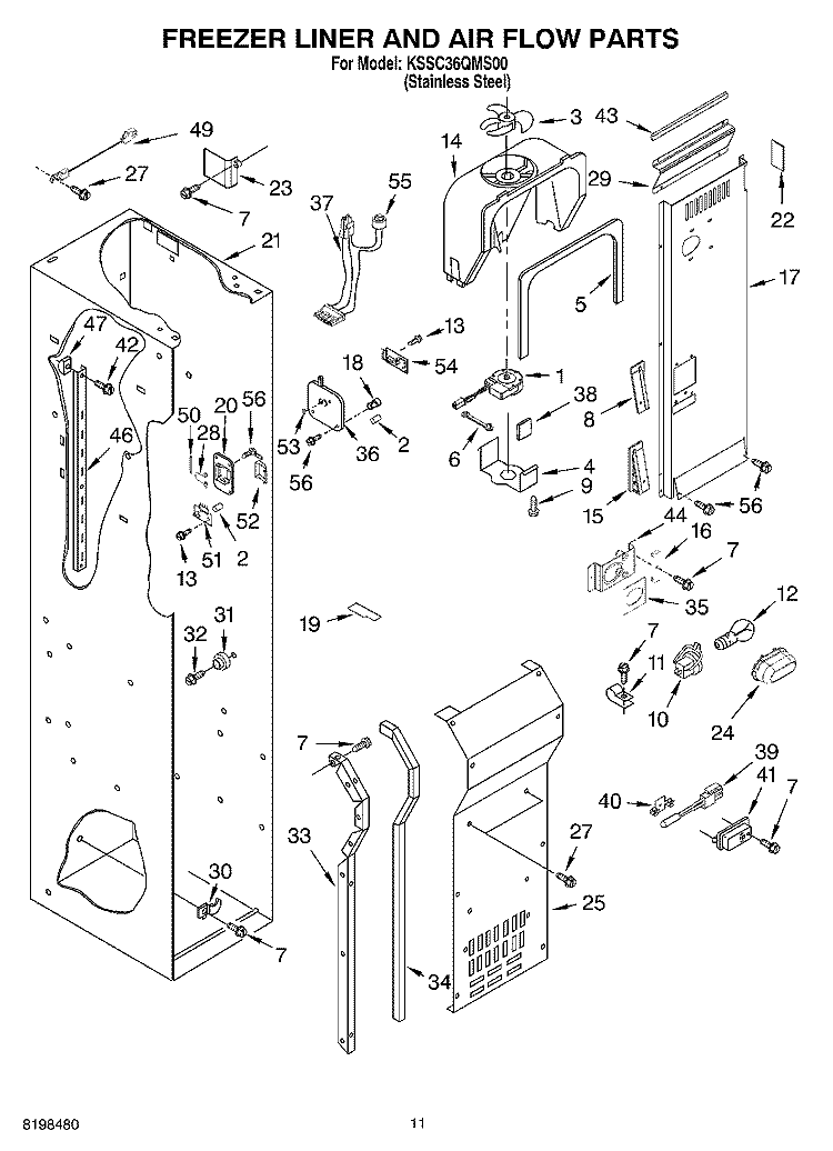 FREEZER LINER AND AIR FLOW PARTS Diagram and Parts List for KSSC36QMS00  KitchenAid Refrigerator