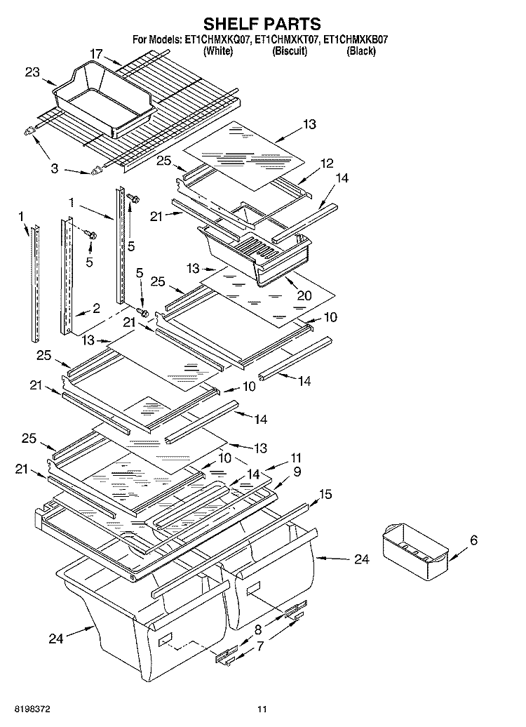 SHELF, OPTIONAL Diagram and Parts List for ET1CHMXKT07  Whirlpool Refrigerator