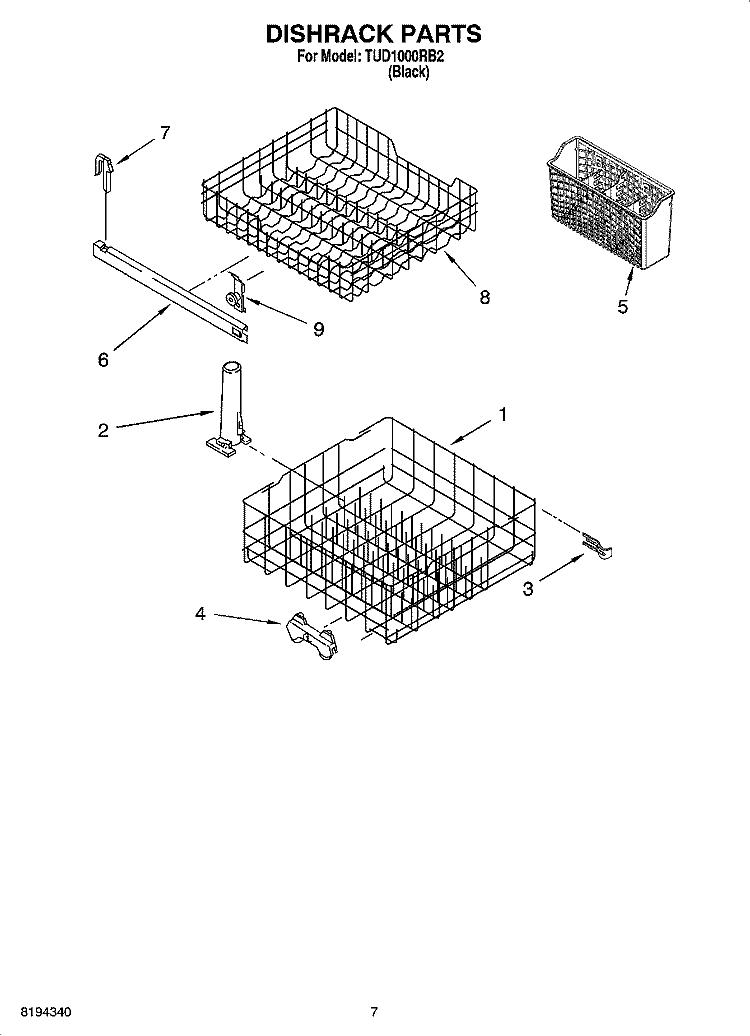 DISHRACK PARTS, OPTIONAL PARTS Diagram and Parts List for TUD1000RB2  Estate Dishwasher