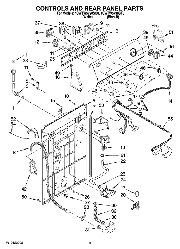 CONTROLS AND REAR PANEL PARTS Diagram and Parts List for 1CWTW5790SQ0  Whirlpool Washer
