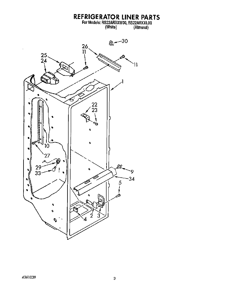 REFRIGERATOR LINER Diagram and Parts List for RS22ARXXW00  Roper Refrigerator