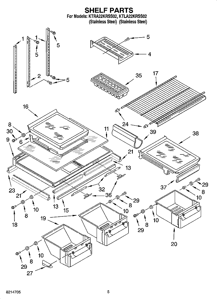 SHELF PARTS Diagram and Parts List for KTRA22KRSS02  KitchenAid Refrigerator