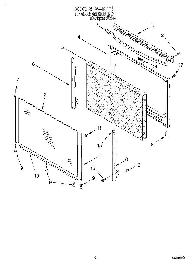 DOOR, OPTIONAL Diagram and Parts List for 4RF302BXGQ1  Whirlpool Range