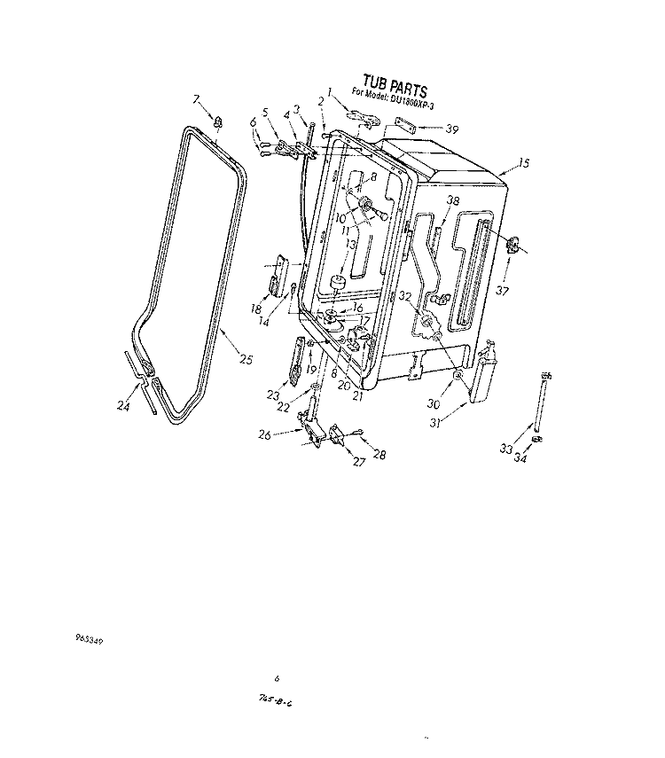 TUB Diagram and Parts List for DU1800XP3  Whirlpool Dishwasher