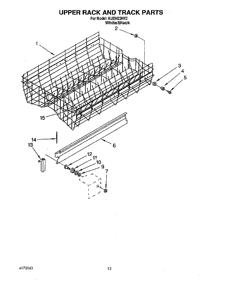 UPPER RACK AND TRACK Diagram and Parts List for KUDH23HY2  KitchenAid Dishwasher