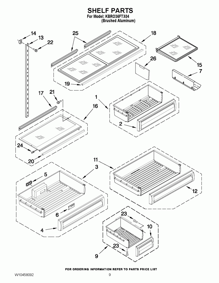 SHELF PARTS Diagram and Parts List for KBRO36FTX04  KitchenAid Refrigerator