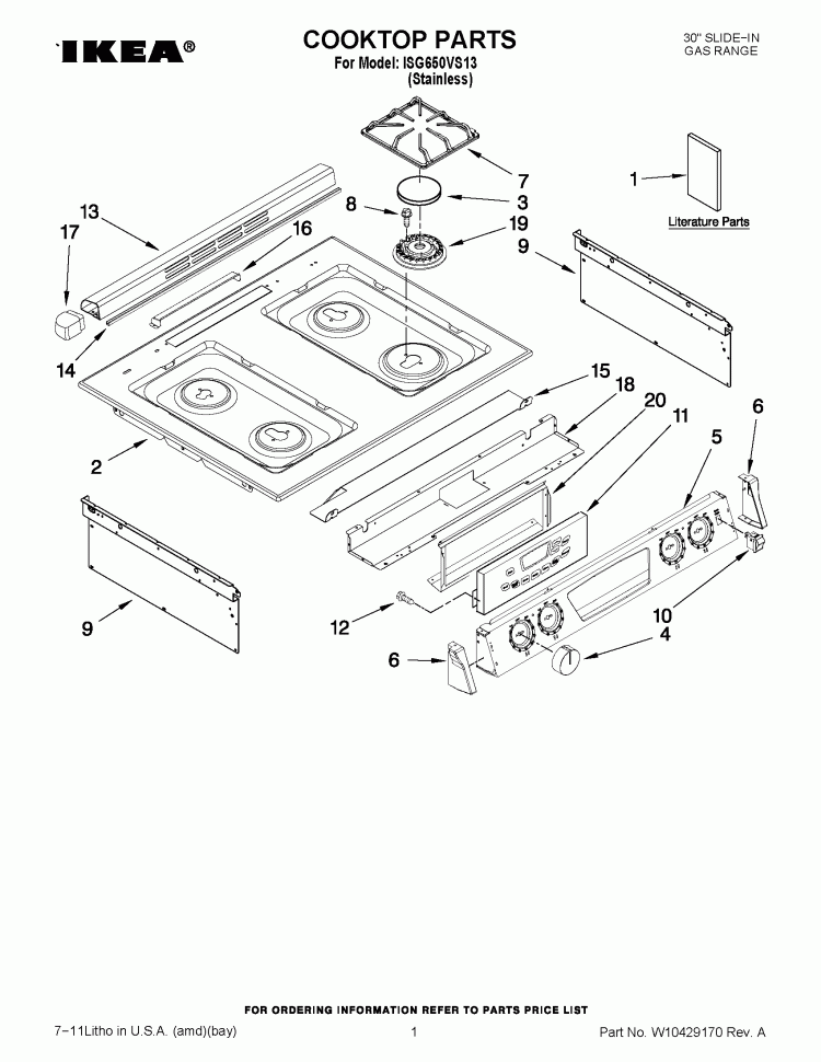 COOKTOP PARTS Diagram and Parts List for ISG650VS13  Whirlpool Range